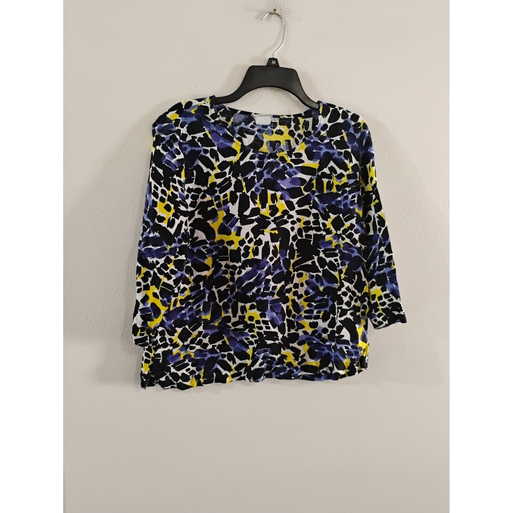 Hot Cotton Womens Large Abstract Print 3/4 Sleeve Blouse Purple Yellow Black